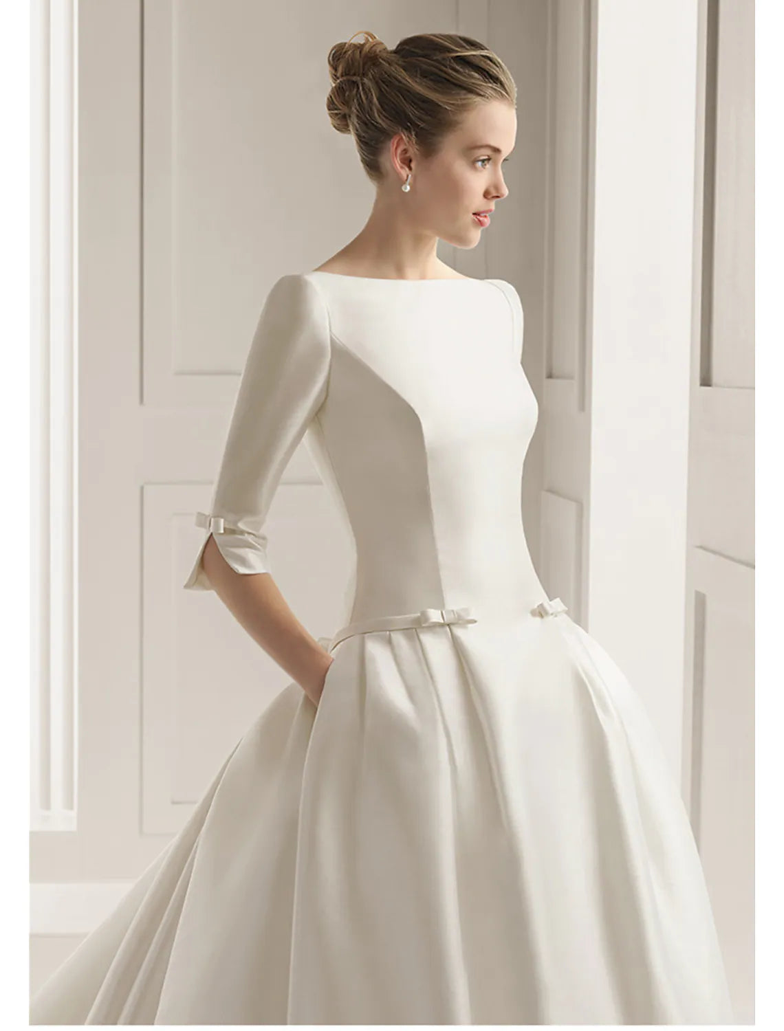 Engagement Formal Wedding Dresses A-Line Half Sleeve With Bow(s) Pleats