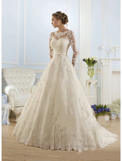 Engagement Formal Wedding Dresses A-Line Long Sleeve with Lace – DingJi ...